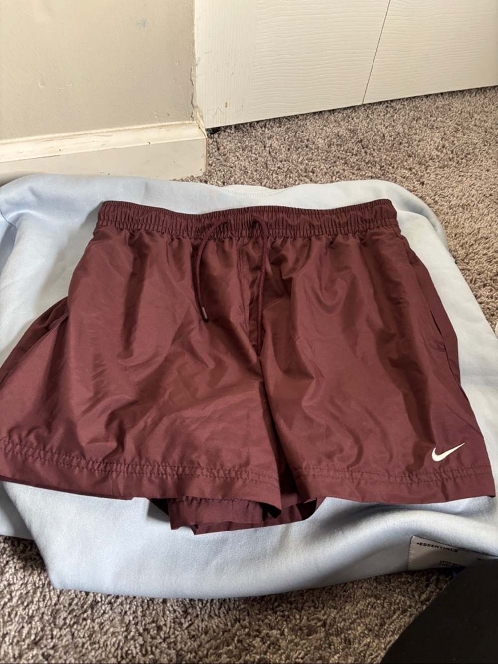 Nike Men's Maroon Athletic Shorts with White Swoosh